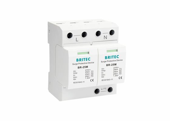 25kA 275V सिंगल फेज 2P टाइप 1 क्लास I सर्ज अरेस्टर्स विद ड्राई कॉन्टैक्ट BR-25M 2P