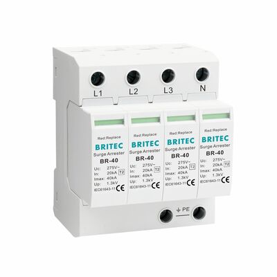 BRITEC BR-40 4P टाइप 2 सर्ज प्रोटेक्शन डिवाइस 40kA 320V प्लगेबल SPD लाइटनिंग अरेस्टॉर