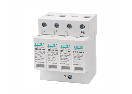 कॉम्पैक्ट क्लास बी + सी थ्री फेज इलेक्ट्रिकल सर्ज अरेस्टर एसपीडी 12.5kA 3P + NPE