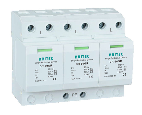 BRITEC BR-50GR 3P टाइप 1 सर्ज अरेस्टर 50ka सर्ज प्रोटेक्शन डिवाइस spd t1 t2 ac