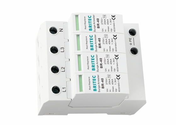 IEC61643-1 40ka AC 4 पोल SPD सर्ज रक्षक थर्मल प्लास्टिक आवास