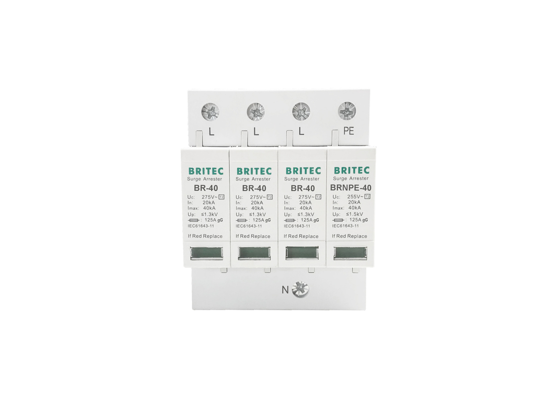 40kA 275V/255V औद्योगिक डीआईएन रेल 3 चरण प्रकार 2 एसपीडी ओवरज सुरक्षा उपकरण