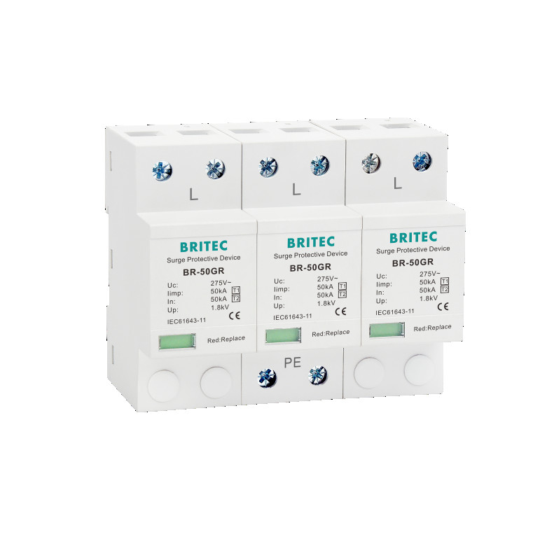 BRITEC BR-50GR 275 3P Spd Ac Type 1 ओवरज प्रोटेक्शन डिवाइस 4P लाइटनिंग प्रोटेक्शन अरेस्टर T1 T2 स्पार्क गैप spd