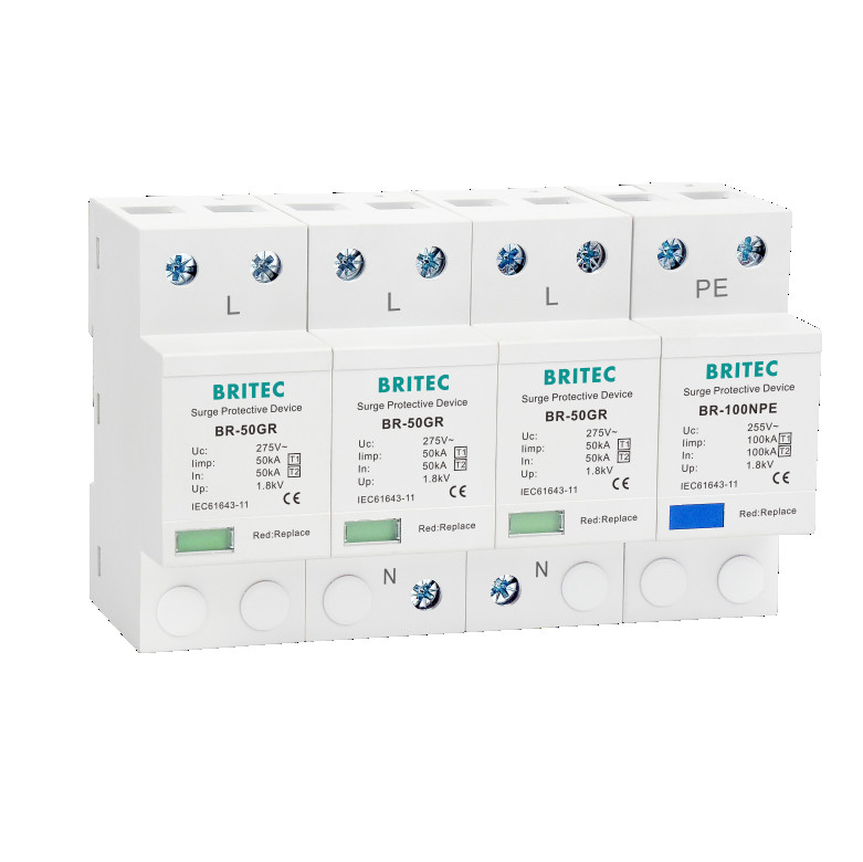 BR-50GR 3P+N टाइप 1 सर्ज प्रोटेक्शन डिवाइस क्लास 1 AC SPD 50ka Spd थंडर प्रोटेक्शन