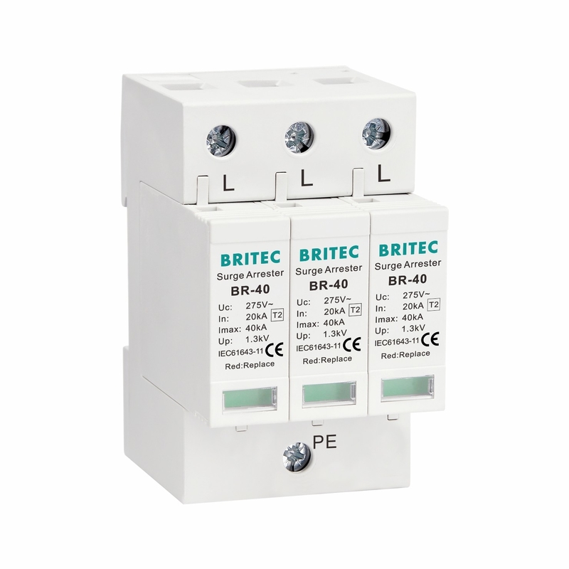 BRITEC टाइप 2 पावर सर्ज प्रोटेक्टर डिवाइस 20kA 40kA 3P क्लास C OEM सपोर्ट