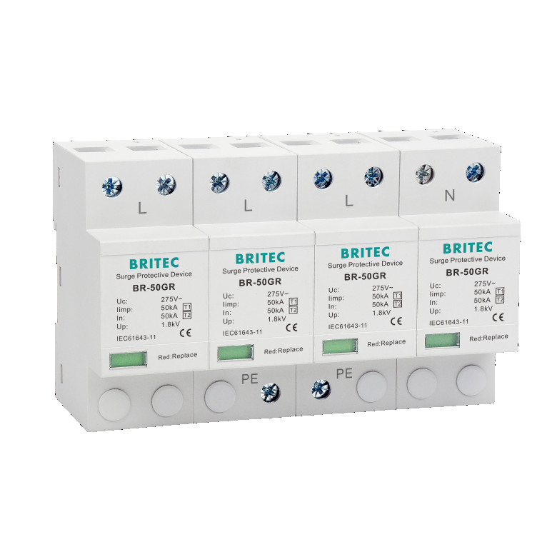 BRITEC BR-50GR 275 4P T1 चीन प्रकार 1 वृद्धि सुरक्षा उपकरण 275 Ac 3 चरण Spd बिजली गिरफ्तार संरक्षक