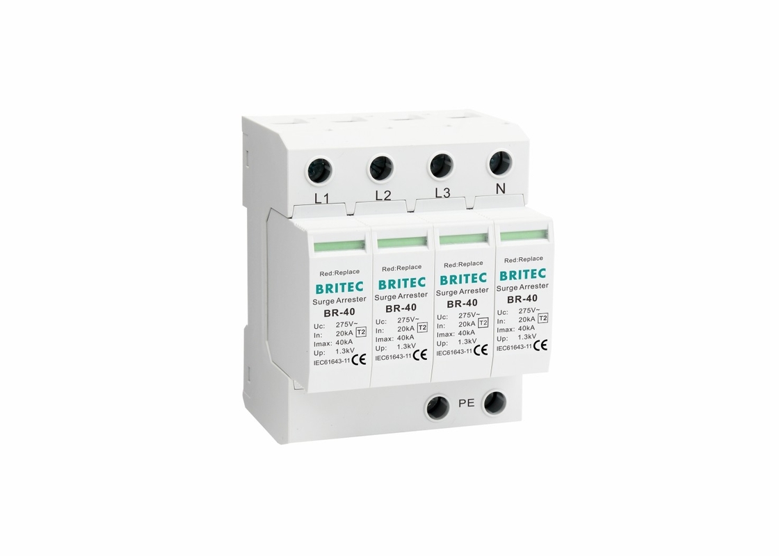 4P एसपीडी वर्ग II 40ka एसी सर्ज प्रोटेक्टर 150V/275V/320V//385V/440V बिजली संरक्षण