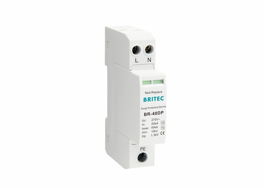 40kA 275V सिंगल फेज 2P टाइप 2 + 3 क्लास II + III सर्ज अरेस्टर्स BR-40DP 2P