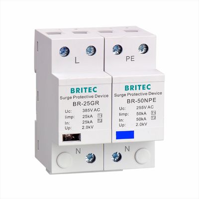 BRITEC BR-50GR 275 2P Spd 50kA टाइप 1 सर्ज प्रोटेक्शन डिवाइस एसी डिन रेल सर्ज अरेस्टर थंडर प्रोटेक्टर