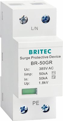 BRITEC 50kA TUV/CE/ROHS स्वीकृत सर्ज प्रोटेक्शन डिवाइस 10/350 वेवफॉर्म लाइटनिंग अरेस्टर SPD के साथ