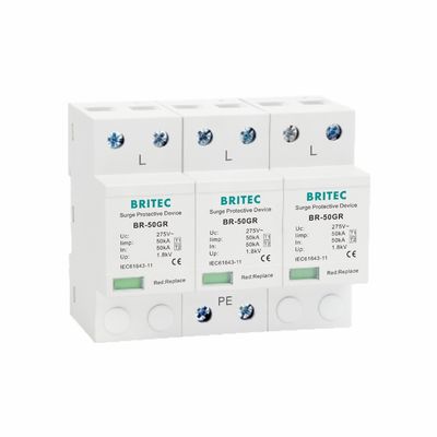 10/350μs टाइप 1 पावर सर्ज अरेस्टर 50KA बिजली सुरक्षा उपकरण प्लास्टिक