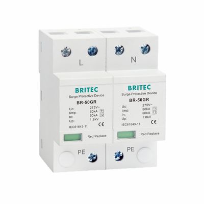 कक्षा I पावर सर्ज अरेस्टर 10/350μs 50KA एकल चरण 150V / 275V / 320V