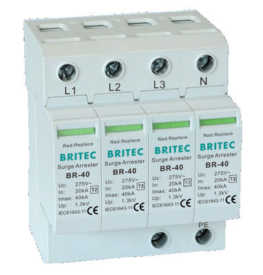 BRITEC BR-40 4P सर्ज प्रोटेक्शन डिवाइस थ्री फेज़ SPD लाइटनिंग प्रोटेक्शन अरेस्टर चीन सर्ज प्रोटेक्शन निर्माता