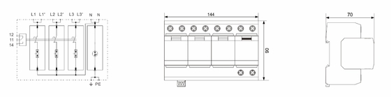 IP20 थर्मोप्लास्टिक 50kA T1 वर्ग B ओवरज सुरक्षा उपकरण Ac ओवरज सुरक्षा